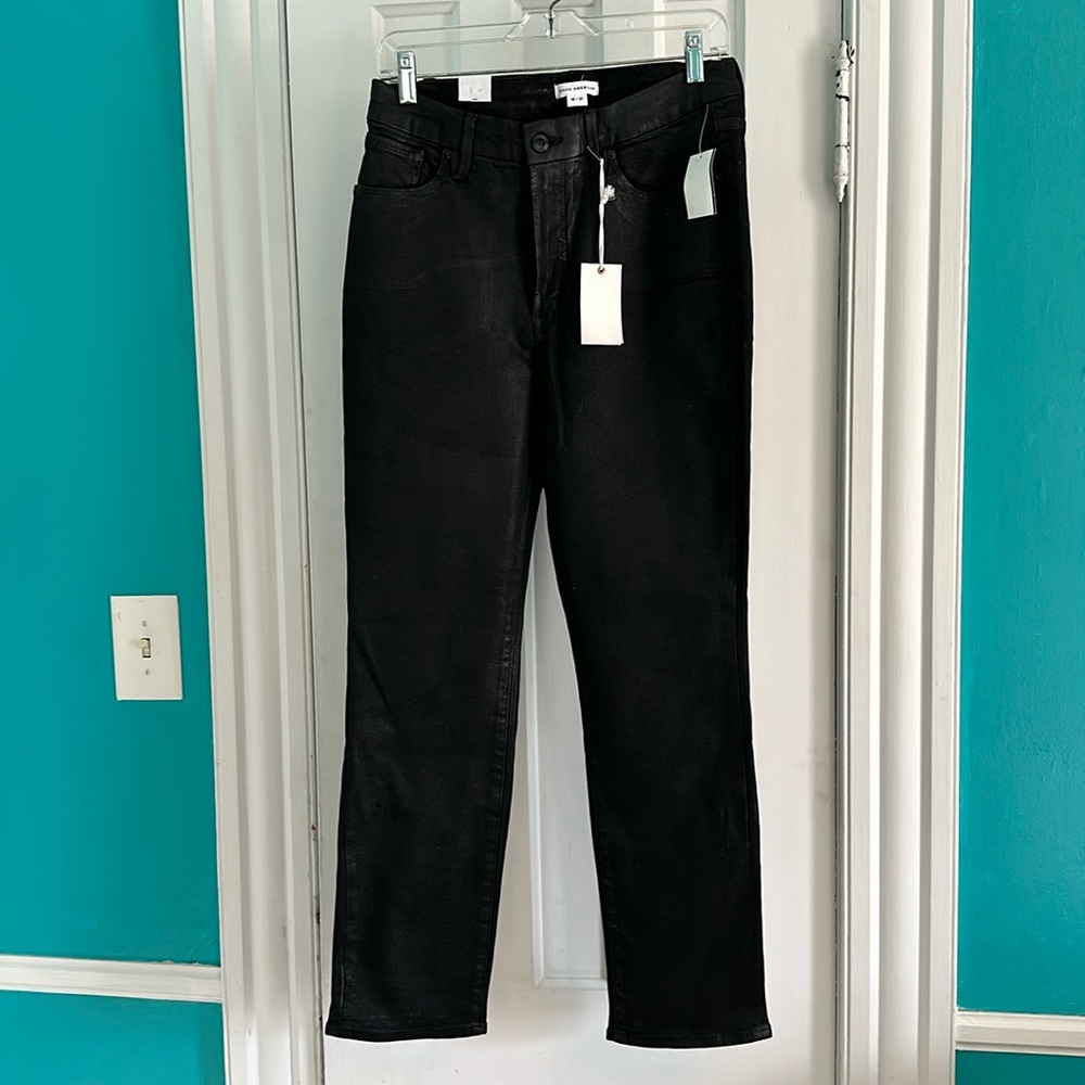 Good American Black High-Rise Straight Jeans